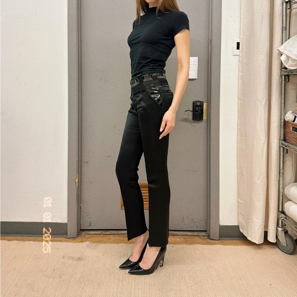 BALENCIAGA BLACK SILK STRAIGHT LEG TROUSERS - Picture 4 of 9